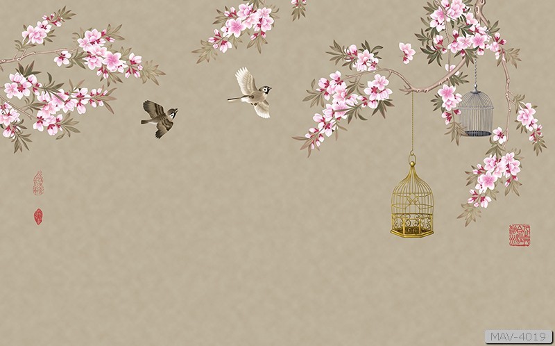 Cành hoa đào và chim én MAV-4019